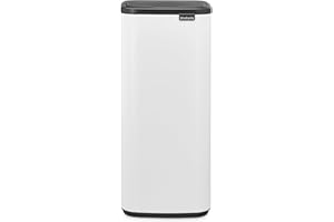 Brabantia Bo Touch Bin 30L (White), Space-Efficient and Rectangular Waste Bin with Soft-Touch Opening System, Easy to Clean Removable Plastic Inner Bucket with Free PerfectFit Rubbish Bags Included