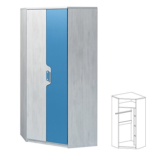 Preisvergleich Produktbild Eckkleiderschrank NUKI Eckschrank Babyzimmer Kinderzimmer Schrank (Norwegische Kiefer - Hellblau)