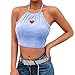 Produktbild Luckhome Bluse Ärmellos Tunika Blusen Elegante Shirt,Stickerei Halfter Sexy Weste Oansatz Camisole Ärmelloses T-Shirt Tops Liebe Bestickte Nabelweste Sling(Himmelblau,M)
