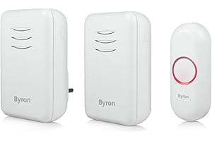 Byron Wireless Doorbell Set, Portable Battery-powered Chime & Plug-In Chime, 150m Range in open field, 16 Melodies, DBY-22314UK