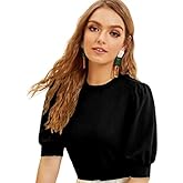 Dream Beauty Fashion Women's High/Turtle Neck Short Sleeves Stylish Casual Crop Top, 17 Inches (Top-491 to 500 Sofia.)