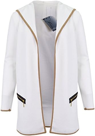 ONLINE FASHION STORE NEW CREAM HOODED ZIP TRIM POCKET FRONT ELBOW PATCH LONG SLEEVED CARDIGAN JACKET
