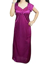 Indiatrendzs Women Satin Sleepwear Maxi Nighty With Free Size Robe Pack Of 2