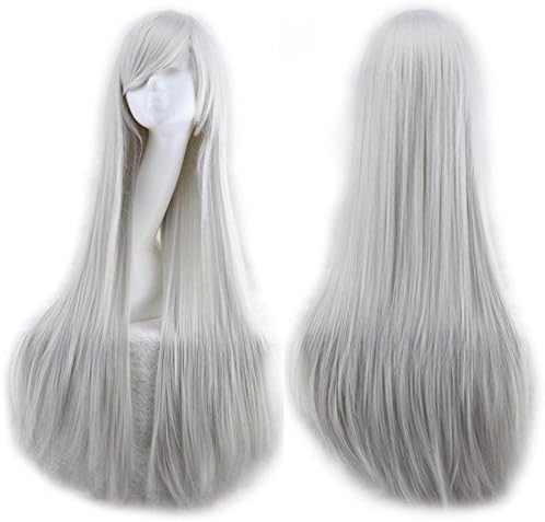 Women's Gray Straight Full Wig 32 Inches Hair Wig Elegant Lady Party Daily Dress