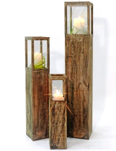 Windlichtset, Holzlaterne, braun, Laterne 3-er Set