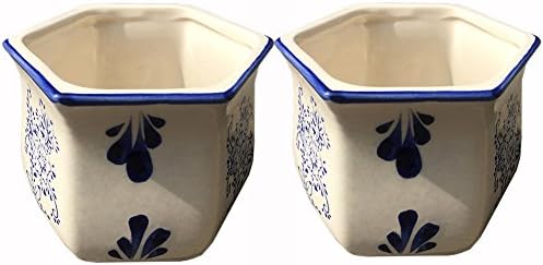Kaylastyle 4.33 Inch Small Ceramic Flower Pot Blue and White Chinese Style Succulent or Cactus Plant Pot Pack of 2