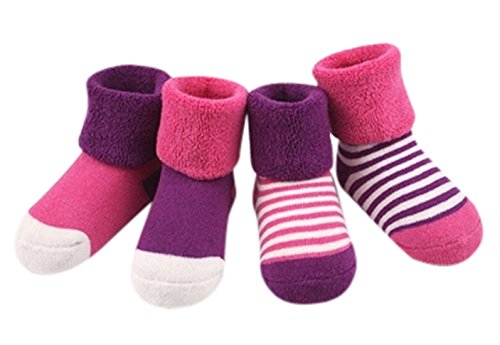 H.P.D.Baby Cotton Socks,4 Packs Casual Cuff Socks for New Born Unisex-Baby Toddlers,Size S,Plum