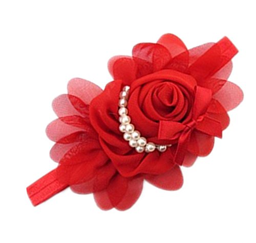 Viskey Lovely Cotton Girls Baby Headbands,Pearl,red