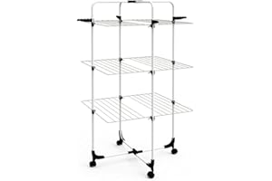 ‎POSTEN ANKER Posten Anker Michelino Turm Wäscheständer aus Aluminium, große Trockenfläche 30 m, einklappbarer Wäschetrockner für Badezimmer oder Balkon, Turmwäscheständer in schwarz & weiß