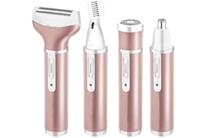 Eurobuy Electric Lady Shaver, 4 In 1 Hair Removal Lady Shaver Set USB Rechargeable Painless Epilator Hair Shaver with 4 Detachable Attachments for Bikini, Nose Hair, Eyebrow, Body