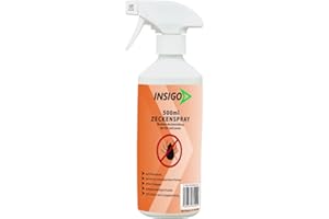 INSIGO Anti-Zecken-Spray 500ml | Hochwirkungsame Zeckenbekämpfung | Zecken-Abwehr auf Wasserbasis | Gegen Zecken Larven & Eier