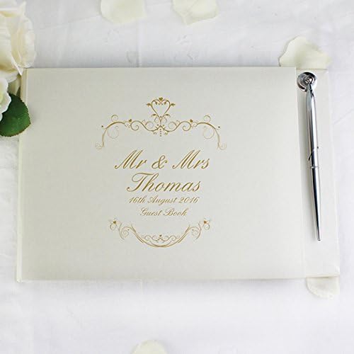 Personalised Guest Book And Pen - Gold Swirl design
