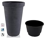 einfache gesellschaft eigentum Blumentopf bzw. Pflanzkübel XXL Flower Tower in Anthrazit - Pflanztopf mit 74 cm Höhe, 48 cm Durchmesser und 58 Liter Volumen für Innen- und Außenbereiche, inkl. halbhohem Einsatz für sauberes Bepflanzen und einfaches Umtopfen