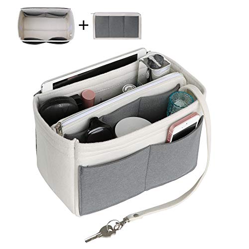 JOQIXON - Bolsa organizadora de Fieltro para LV, Bolsa organizadora de Viaje con Llavero White and Gray Large