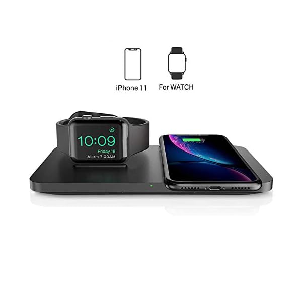 Seneo Dual Handy Ladestation, Qi-Zertifiziert, 2 in 1 Schnelles Kabelloses Ladegerät für iWatch Series 5/4/3/2 und New AirPods, 7.5W für iPhone 11/Pro Max/XS/XR/X/8(Kein Adapter und iWatch Ladekabel)