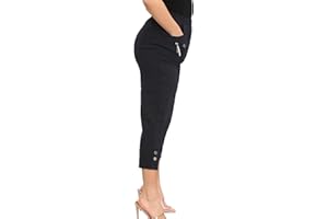 CRAZY FASHION Pantalones Capri 3/4 para Mujer, Pantalones Capri Suaves 3/4 para Mujer, elásticos, recortados, Cintura Alta, Lisos, de Talla Grande, Pantalones de Verano para Mujer de 36 a 50 EUR