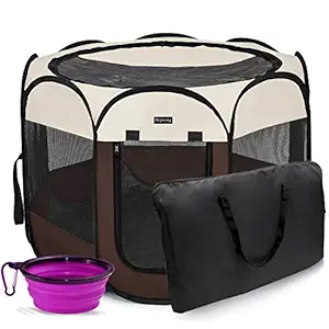 Hepeng Portable Foldable Pet Playpen Kennel+Carrying Case,in/Outdoor use | Waterproof | Removable Shade Cover | Dogs/Cats/Rabbit | Puppy Playpen