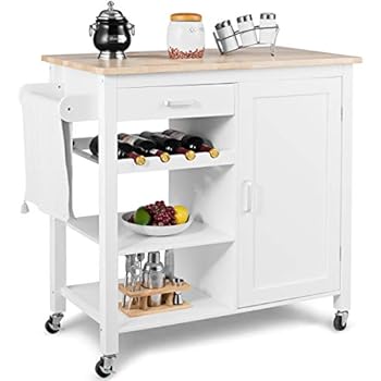 COSTWAY Küchenwagen rollbar, Kücheninsel mit Handtuchhalter