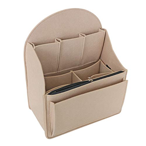 Felt Backpack Organiser Insert Handbag, Multi Pocket Organiser Bag for Women- Beige/Small