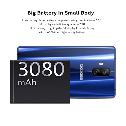 Cellulare SIM Free, DOOGEE Mix Lite 4G Smartphone , Android 7,0 Telefono-2GB di RAM + 16GB ROM - Doppia Fotocamera da 13.0 MP + Fotocamera Anteriore da 8.0 MP - 3080 mAh- Impronte Digitale - BLU