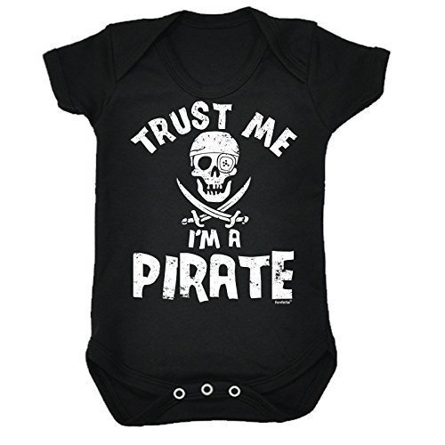 Fonfella Baby TRUST ME I'M A PIRATE Babygrow (12-18 Months SHORT SLEEVE - Black)