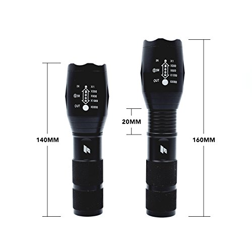 Taschenlampe LED | HoochTech 1000 Lumen wiederaufladbare Zoombar CREE XML2 T6 Handlampe | 5 Leuchtsmodis Einstellbar Fokus Wasserdicht Fahrradlampe mit 18650 Batterieabdeckung| Camping Außen Outdoor - 4