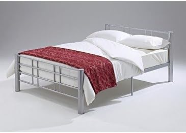 Ideal Furniture Monaco Frame Bed, Metal, Silver, Double