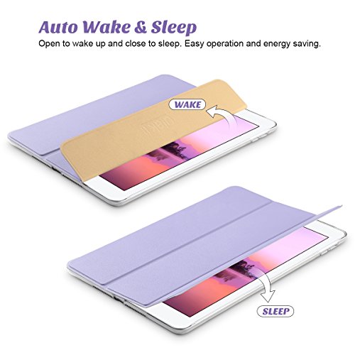 Neues iPad 2017, 9.7 Zoll Hülle, ULAK ultra dünne magnetische Selbstweck u. Schlaffunktion intelligente Abdeckung Trifold Standplatz-Fall mit Entwerfer-harte rückseitige Shell für neues iPad 9.7 Zoll 2017 Modell (Lavendel) - 5