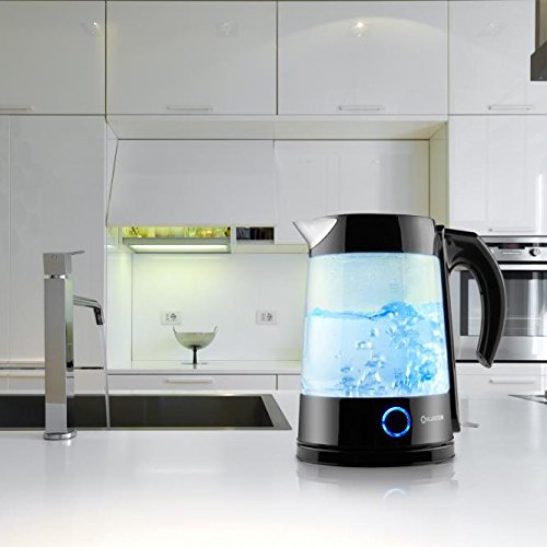 Klarstein Pure Water Wasserkocher Teekocher (2200 Watt, 1,7 Liter, Edelstahl, blaues LED-Design) schwarz - 2