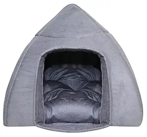 Mellifluous Igloo Shape Grey Soft Hut for Toy Dogs & Cats Length 60 cm Width 60 cm Height 60 cm (L, Grey)