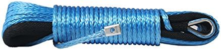 Comily Plus+ Strong Durable 1/4"x50' 6400Lbs UHMWPE Basic Car Winch Rope with Thimble Sheath and Hook-Blue Color