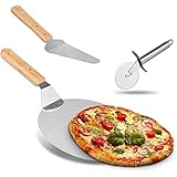 Weeygo Stainless Steel Wood Handle Wheel Cutter Transfer Shovel Baker Tools for Baking Pizza and Cake on Oven & Grill, 3 Piec