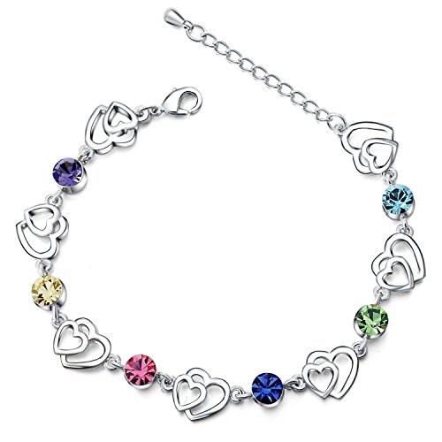 Silver Crystal Interlocking Heart Bracelet for Women teenage girls children Made with Swarovski Crystal, Ideal Gift for Birthdays/Christmas/Wedding, with a Gift Box, Multicolour, Model: X11993