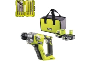 Pack RYOBI - Marteau perforateur R18SDS-125S - 18V OnePlus - 1 batterie 2.5Ah - 1 chargeur - Coffret empilage 8 forets SDSPLUS RAK08SDS2