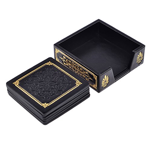 FOKOM 6er Untersetzer Untersatz Tasse Matte Coaster Cup Mat mit Halter-Schwarz - 3