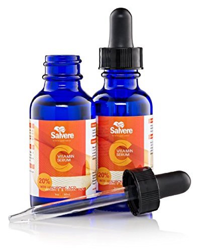Salvere 20% Vitamin C + E Ferulic Acid Serum with Hyaluronic Acid - For Face and Hands - Concentrated Advanced Formula - Anti Wrinkle Serum Reduces Wrinkles & Fine Lines - With Ascorbic Acid To Keep Your Skin Firm & Smooth - UV Protection & Repairs Sun Damage - In 1 oz / 30 ml Bottle