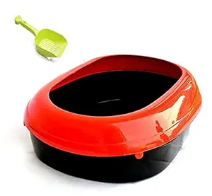 RvPaws Cat Rabbit Litter Tray with Rim/Semi Closed Style of Cat,Dog, Rabbit Pet Toilet Litter Basin (Color May Vary)