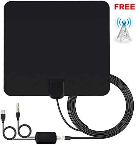 TV Aerial Digital HDTV Antenna Indoor HD 1080P Freeview, Amplified 50 Miles Range with Detachable Amplifier Signal Booster, FM/VHF/UHF Stronger Reception, 13FT Coax Cable, 0.6mm Window Aerial