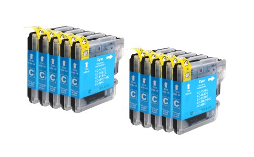 10x cyan LC1100C LC980C Patronen kompatibel zu Brother für Brother MFC-250C MFC-255CW MFC-290C MFC-295CN MFC-297C MFC-490CN MFC-5490CN MFC-5890CN MFC-790CW MFC-795CW MFC-6490CW MFC-6890CDW MFC-990CW DCP-145C DCP-163C DCP-165C DCP-167C DCP-185C DCP-195C DCP-365CN DCP-373CW DCP-375CW DCP-377CW DCP-383C DCP-385C DCP-J715W