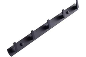 BOOKARROW Coat Hooks Wall Mounted,Matte Black Stainless Steel Wall Coat Racks,Heavy Duty Screw in Wall Hooks for Robe or Cloths Hanger 510B-5 (Black)