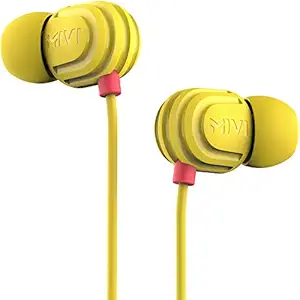 Mivi Rock and Roll E5 Wired in Ear Earphones with Mic, HD Sound and Extra Powerful Bass with in-line Mic, Tangle Free & Extra Length Cable | Earphones for Mobile | Yellow