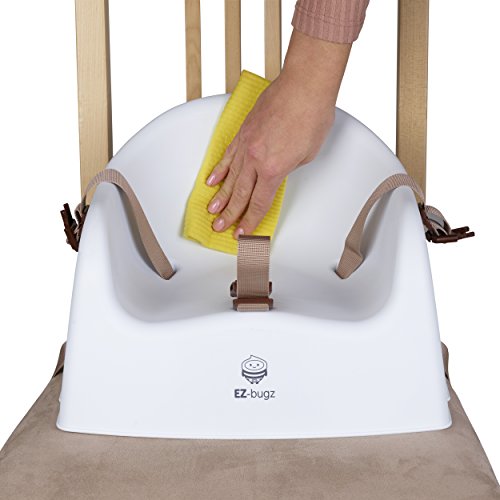 Boostersitz, Kindersitz für Stuhl, Sitzerhöhung für Kinder & Babys, mit verstellbaren Gurten zur Befestigung auf Stühlen, ideal als Hochstuhl für Kleinkinder, Hochstuhlsitz von EZ-Bugz, Weiß, geeignet für Kleinkinder ab 6 Monaten - 7