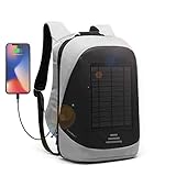 Solaire Sac a Dos 25L Sac a Dos Ordinateur Portable Pour15.6 Pouces Sac Imperméable avec Port de Chargement USB Sac à Dos D'extérieur PC portable avec Charge de Panneau Solaire de 5 Watts-Gris