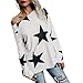 Produktbild Damen Locker T-Shirt Langarm Outfit Mode Star Drucken Bluse Oberteile Frauren Sexy Off-Schulter Tuniken Sweatshirt Oversize Pulli Pullovershirt Cool Streetwear Kleidung
