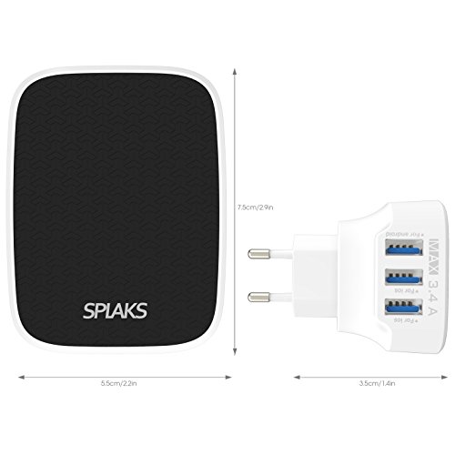 USB Ladegerät, Splaks [Built-in Safety Protection] 3-Port Schnell Aufladen Ladestecker Ladeadapter Ladegerät Charger USB-Netzteil mit Smart-Detective Technologie für iPhone iPad Tablet Samsung Galaxy, HTC, Sony, LG, Nexus,Motorola usw.EU-Stecker, schwarz - 5