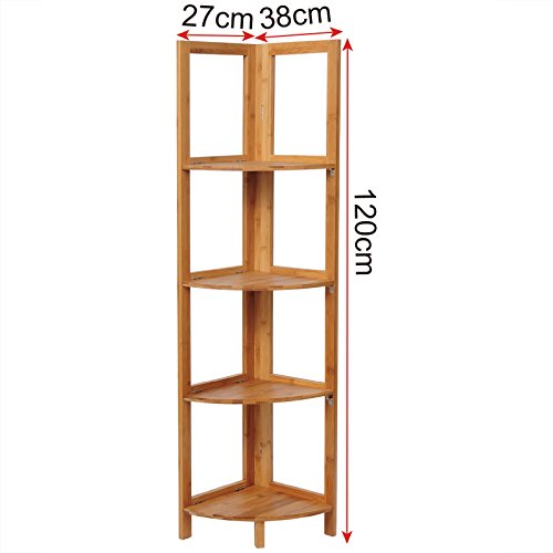 WOLTU RG9254br Standregal Bücherregal Badregal Küchenregal Eckregal aus Bambus , mit 4 Ablagen , ca. 27*38*120cm - 5