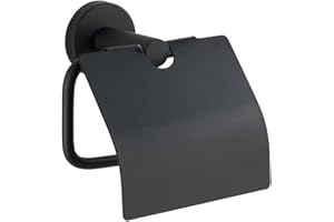 ‎WENKO WENKO Uchwyt na papier toaletowy Bosio, 15 x 13,5 x 7 cm; Czarny matowy; z pokrywą