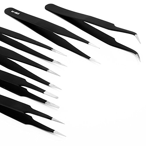 Neuftech 6x Pinzette Set antistatisch,edelstahl Pinzetten,spitz und gebogen ESD10-15 präzise Reparaturset - 4
