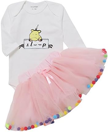 IEUUMLER Baby Playsuit Outfits Newborn Long Sleeve Bodysuits With Tutu Skirt IU-D (9-12M)