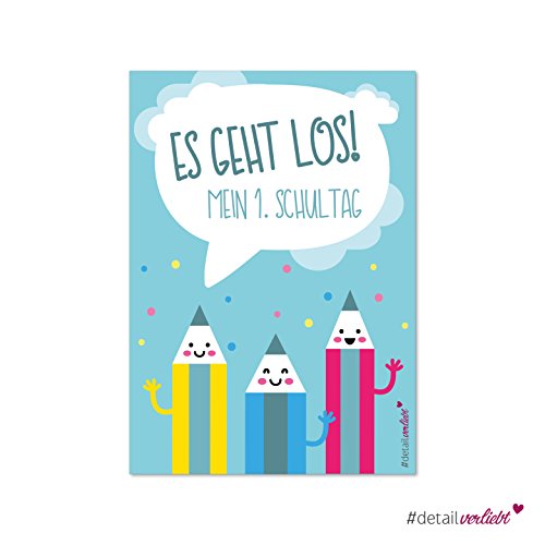 Preisvergleich Produktbild Detailverliebt! 15 liebevolle Einschulungskarten im praktischen Postkartenformat DIN A6, dv_173 – ideal um Familie und Freunde zum großen Tag einzuladen! Einladungskarte, Schule, Einschulung, Karte, Lebensabschnitt, School, Kind, Schultüte, erster Schultag, es geht los, Stifte, Wolken, Tag, Schulkind #detailverliebt
